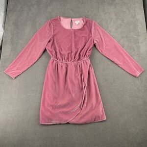 J.Crew Wrap Dress Womens Size 6 Pink Velvet Cinch Waist Long Sleeve Tulip‎ Hem